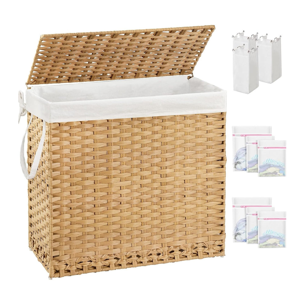 SETVSON Laundry Hamper with Lid Laundry Basket 132 L PE Rattan Natural