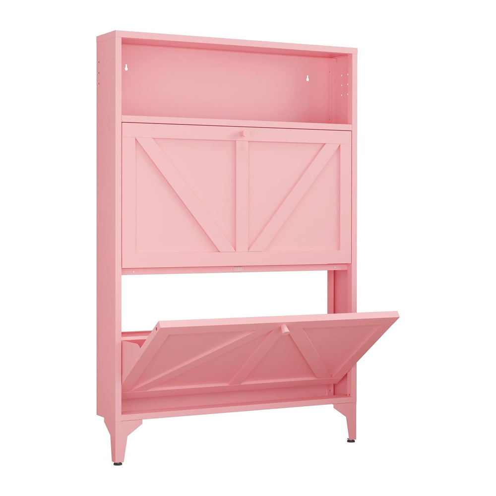 Shoe Cabinet with 2 Flip Drawers, Narrow Shoe Storage Cabinet, Farmhouse Shoe...
