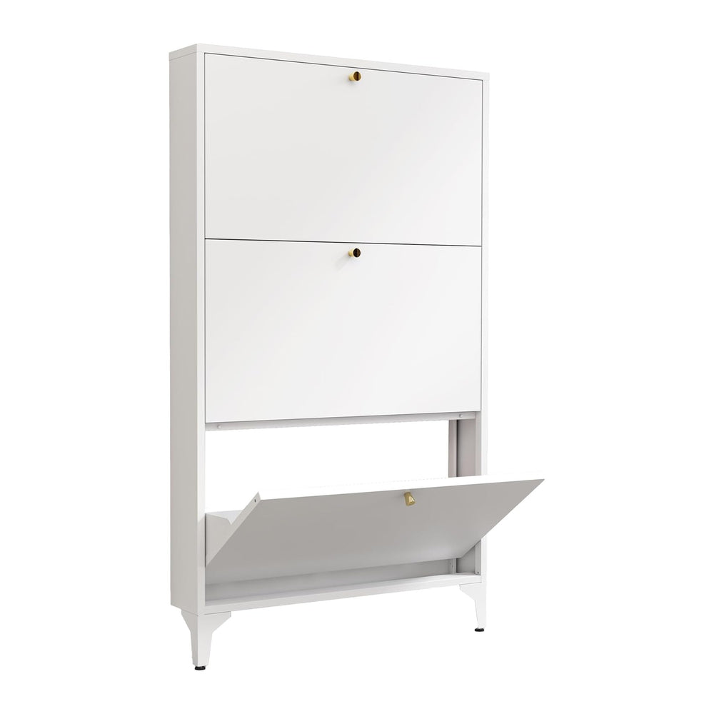 Shoe Cabinet with 3 Flip Drawers, Narrow Shoe Storage Cabinet, Farmhouse Shoe...