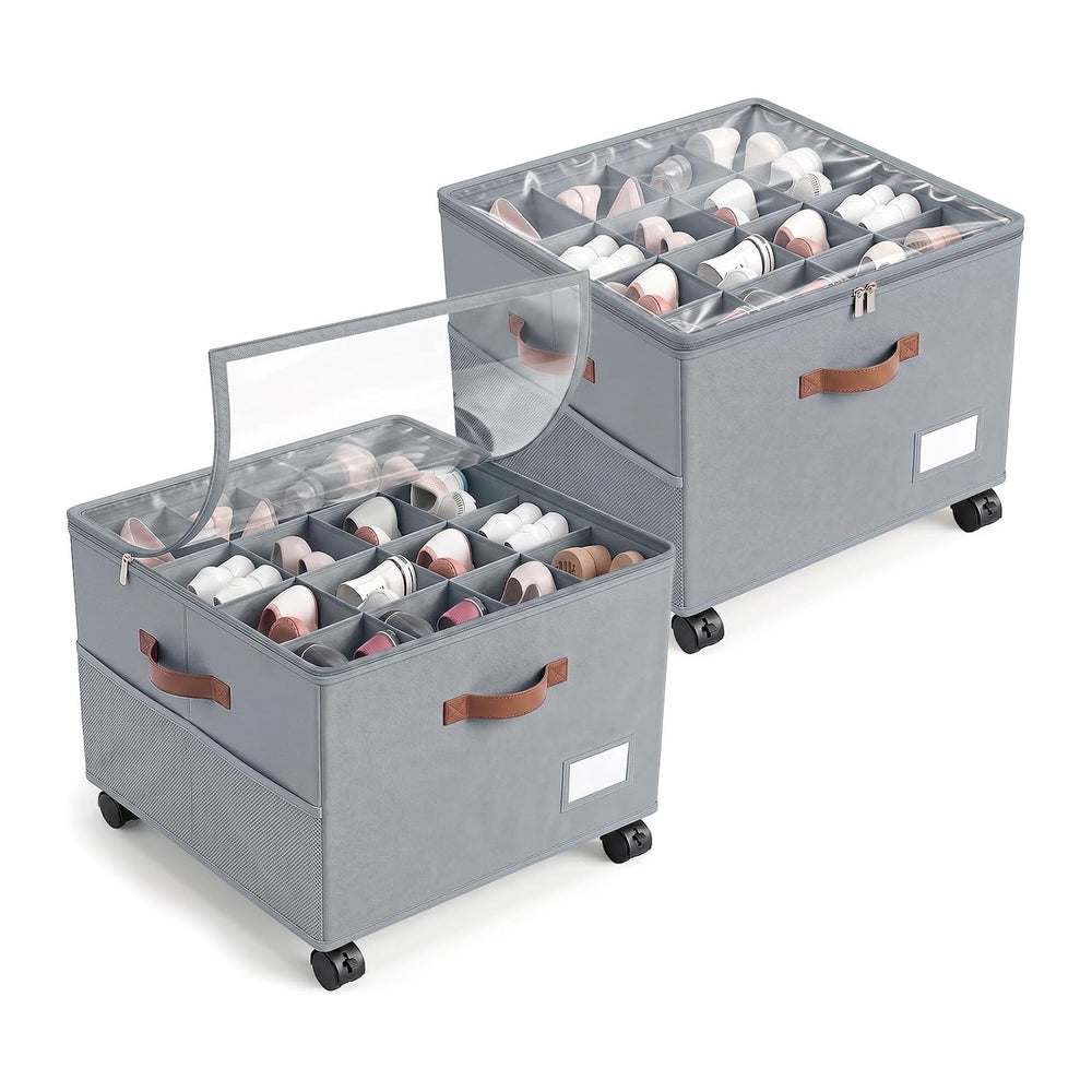 Shoe Organizer for Closet with Wheels - 2 Pack Shoe Storage Box Bin Cubes