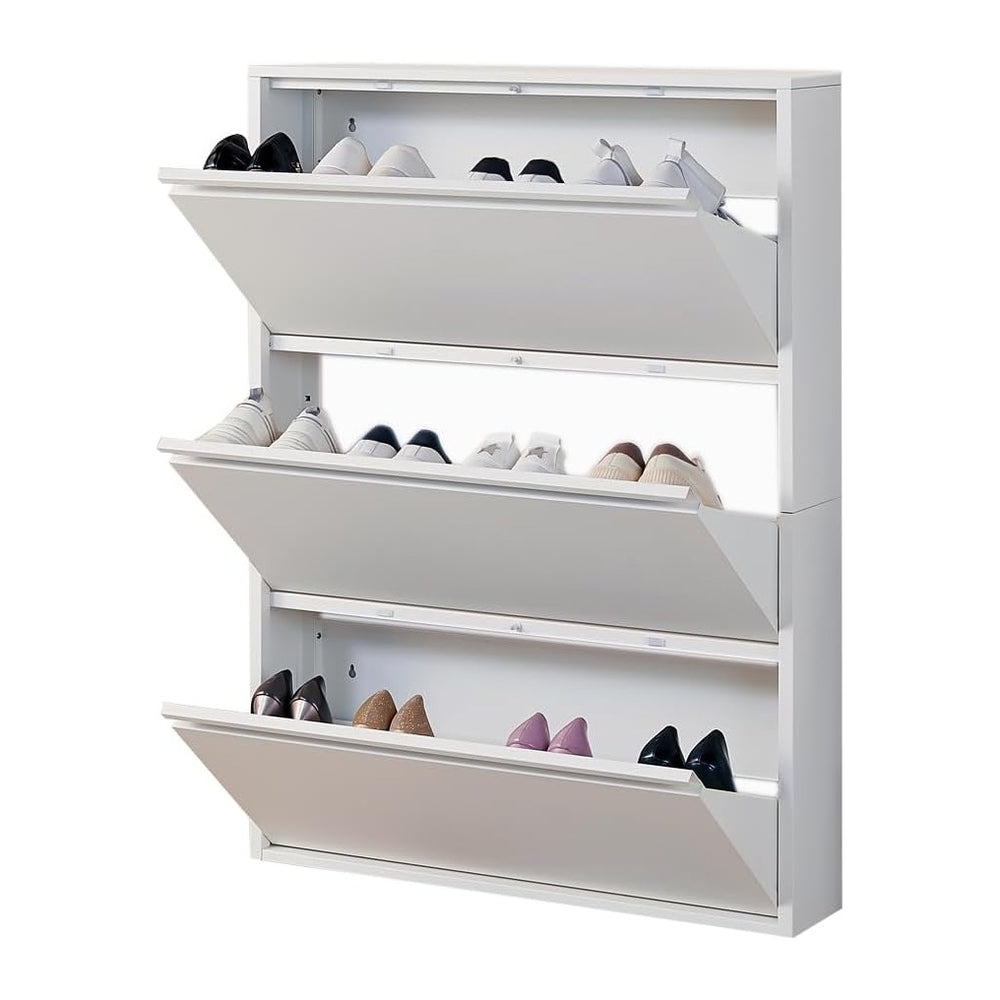 Shoe Storage Cabinet with 3 Flip Drawers, Hidden Slim Narrow Shoe Rack Cabine...