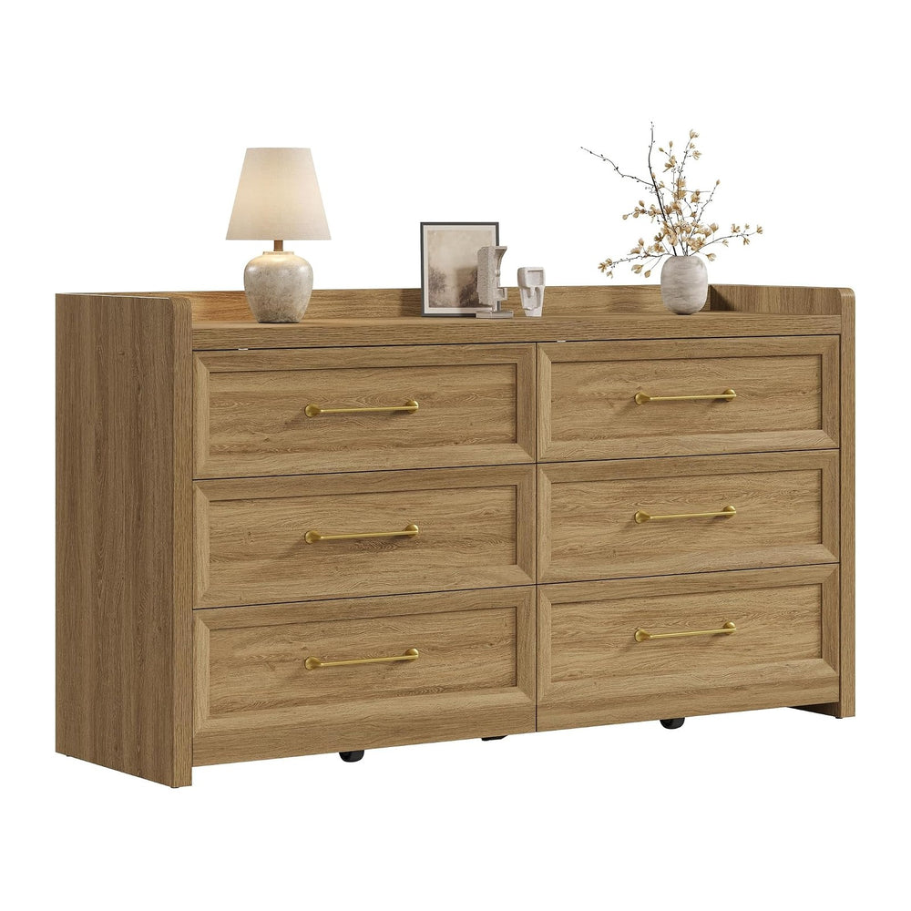 SICOTAS 6 Drawer Dresser for Bedroom-56.4" Extra-Wide Wood Chest of Drawers