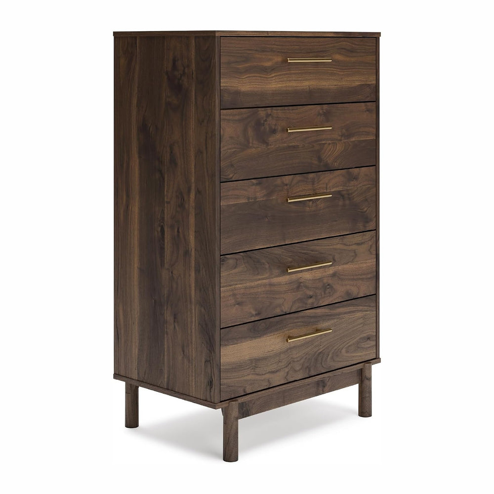 Signature Design by Ashley Tall 5 Drawer Chest, Mocha Walnut Dresser
