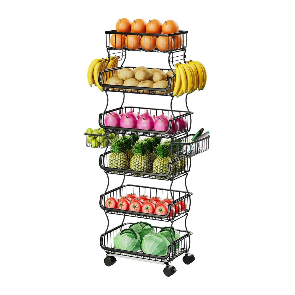Simple Trending 6 Tier Rolling Cart, Stackable Basket Black