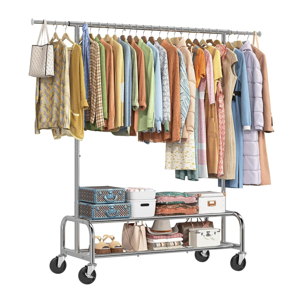 Simple Trending Heavy Duty Clothes Rack, Garment Rack with Extendable Side Ro...