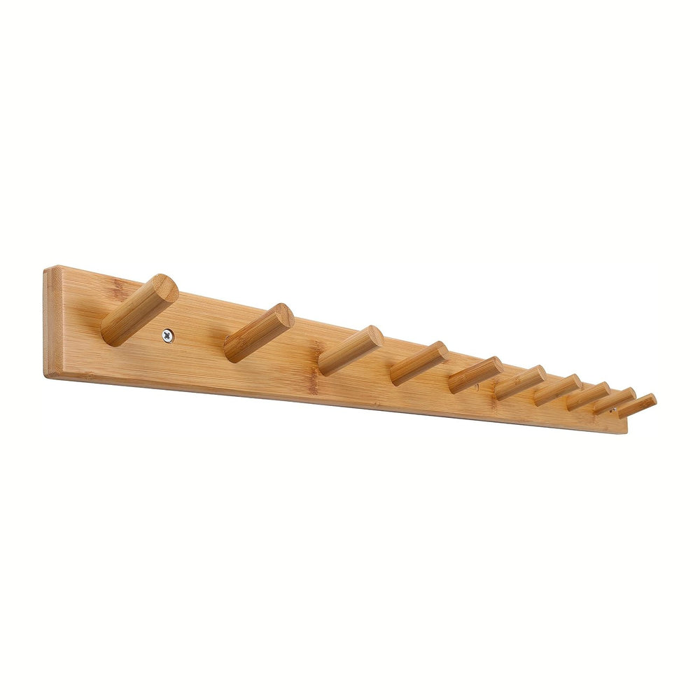 SKOLOO Wall Mounted Coat Rack 38", 10 Hooks, Bamboo, Shaker Style, Natural