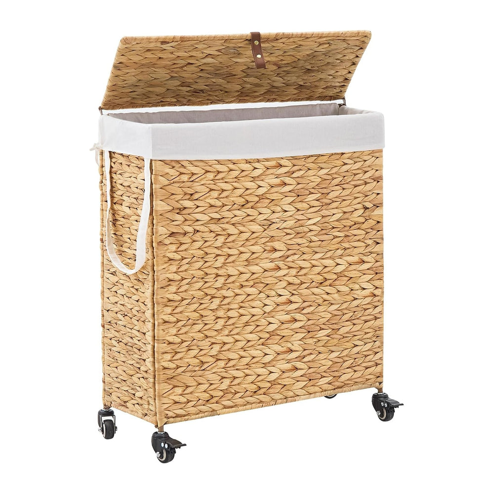 Slim Rolling Laundry Hamper with Lid and Wheels (Natural, 85L)