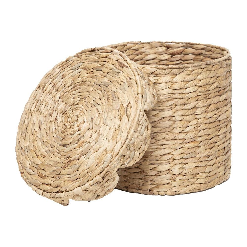Small Round Water hyacinth Wicker Laundry hamper basket with lid