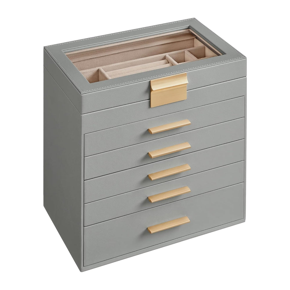 SONGMICS Jewelry Box Organizer, 6-Layer Storage with 5 Drawers, Glass Lid