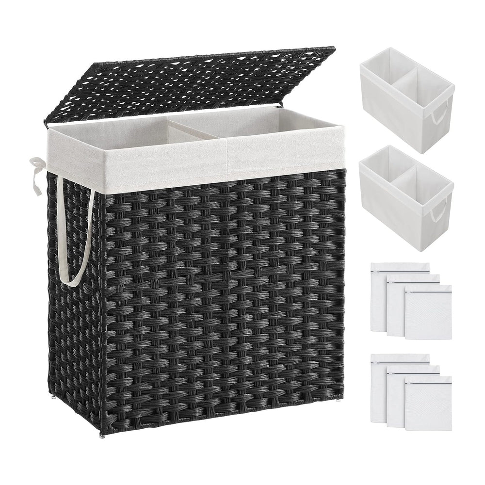 SONGMICS Laundry Hamper with Lid, 110L Clothes Hamper with 2 Removable Liner