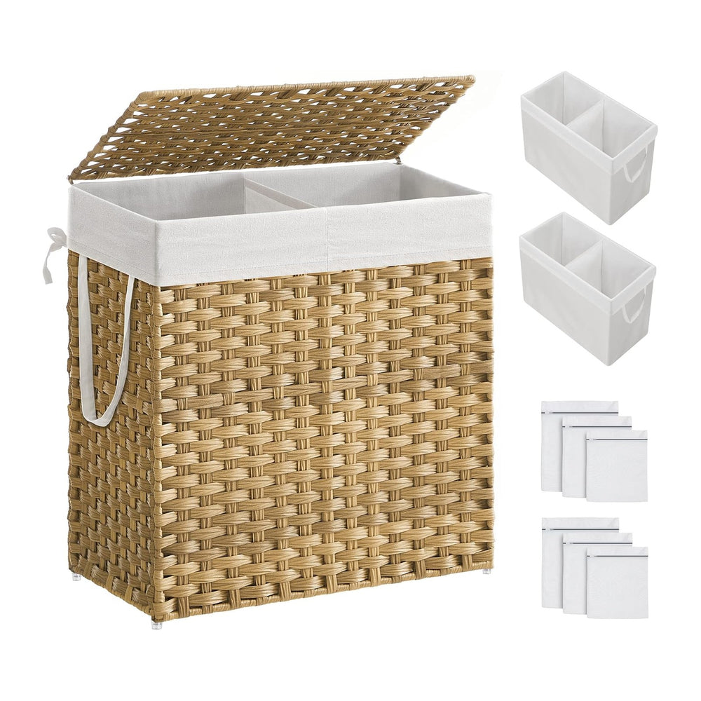 SONGMICS Laundry Hamper with Lid, 110L Clothes Hamper with 2 Removable Liner
