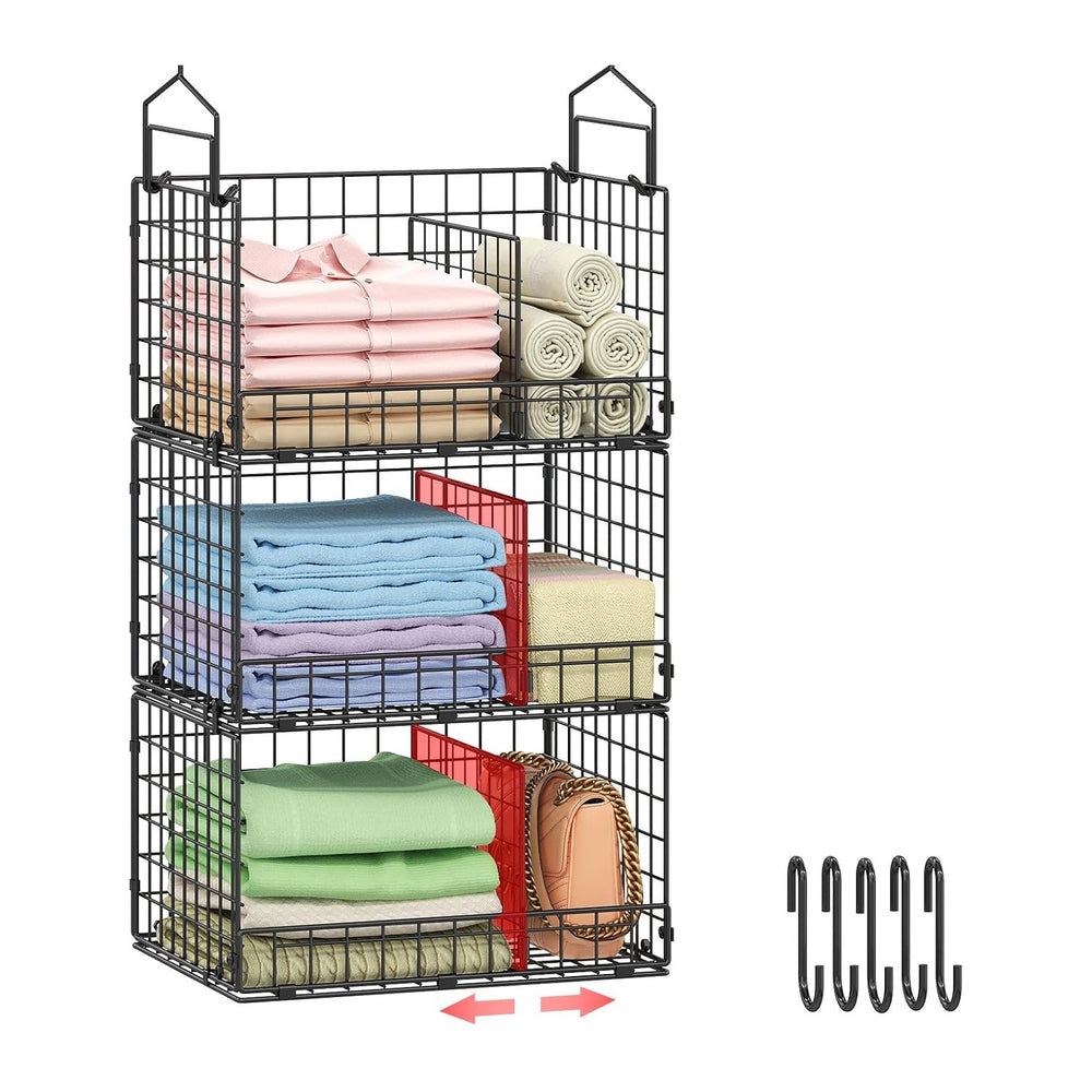 Sonyabecca 3-Tier Extra Large Closet Hanging Organizer with Dividers, Clothes...