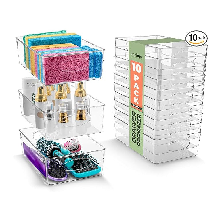 Sorbus Large Clear Plastic Storage Bins, 10 Pack Clear Organizer Bins