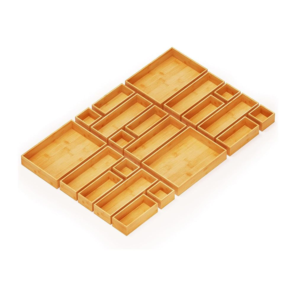 SpaceAid 21-Piece Bamboo Drawer Organizer Storage Boxes Set, Wood Tray Junk D...