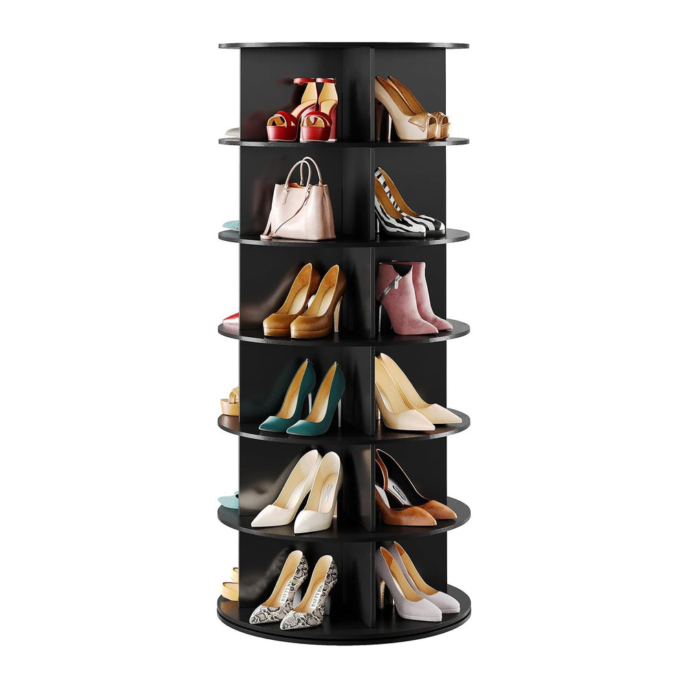 SpaceAid Black 6-Tier Spinning Rotating Shoe Rack Organizer, Shoe Display Tow...