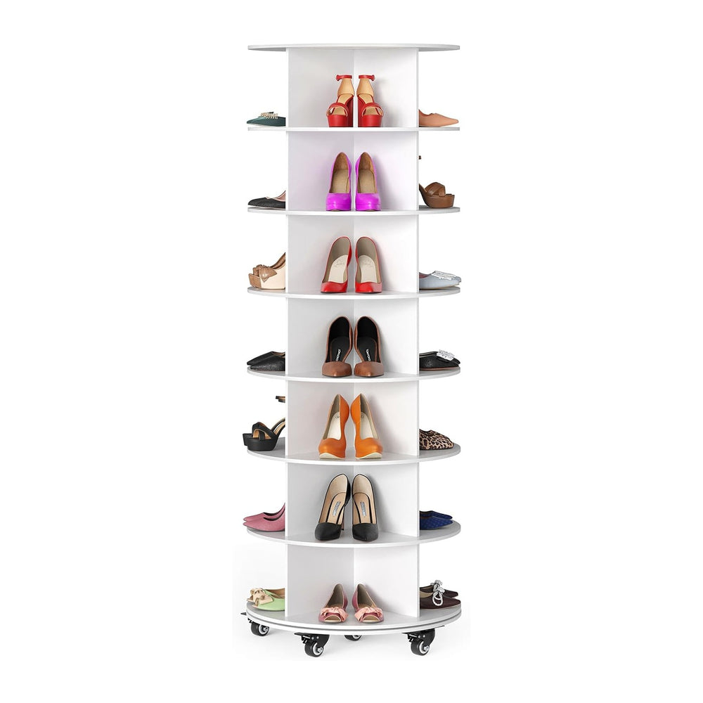 SpaceAid Spinning Shoe Rack with Wheels, 7 Tier Rotating Organizer Shoe Tower...
