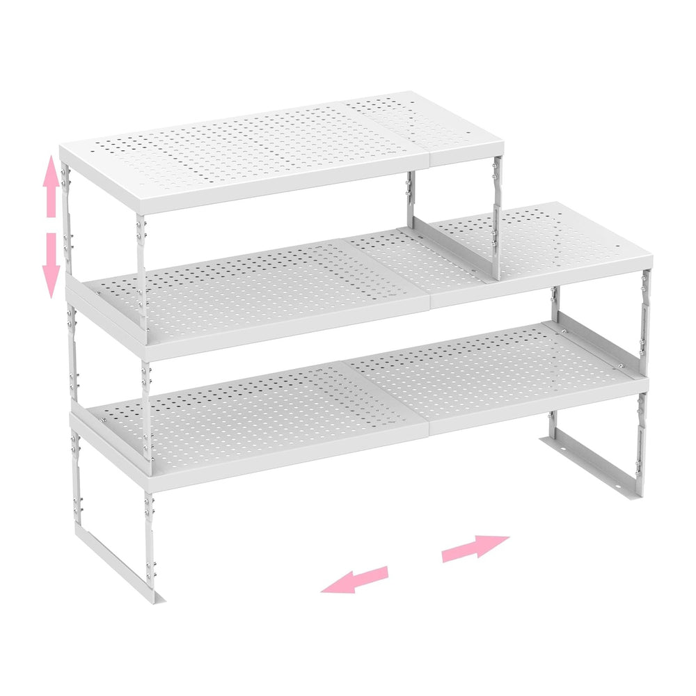Stackable Expandable Metal Shelf Organizer - Adjustable Wire Storage Rack wit...