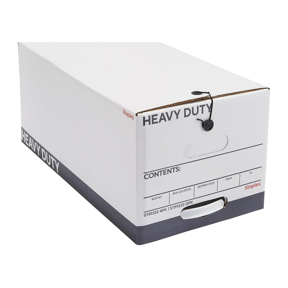 STAPLES Storage & Filing Box, Letter Size, Stackable, 4-Pack, White/Gray