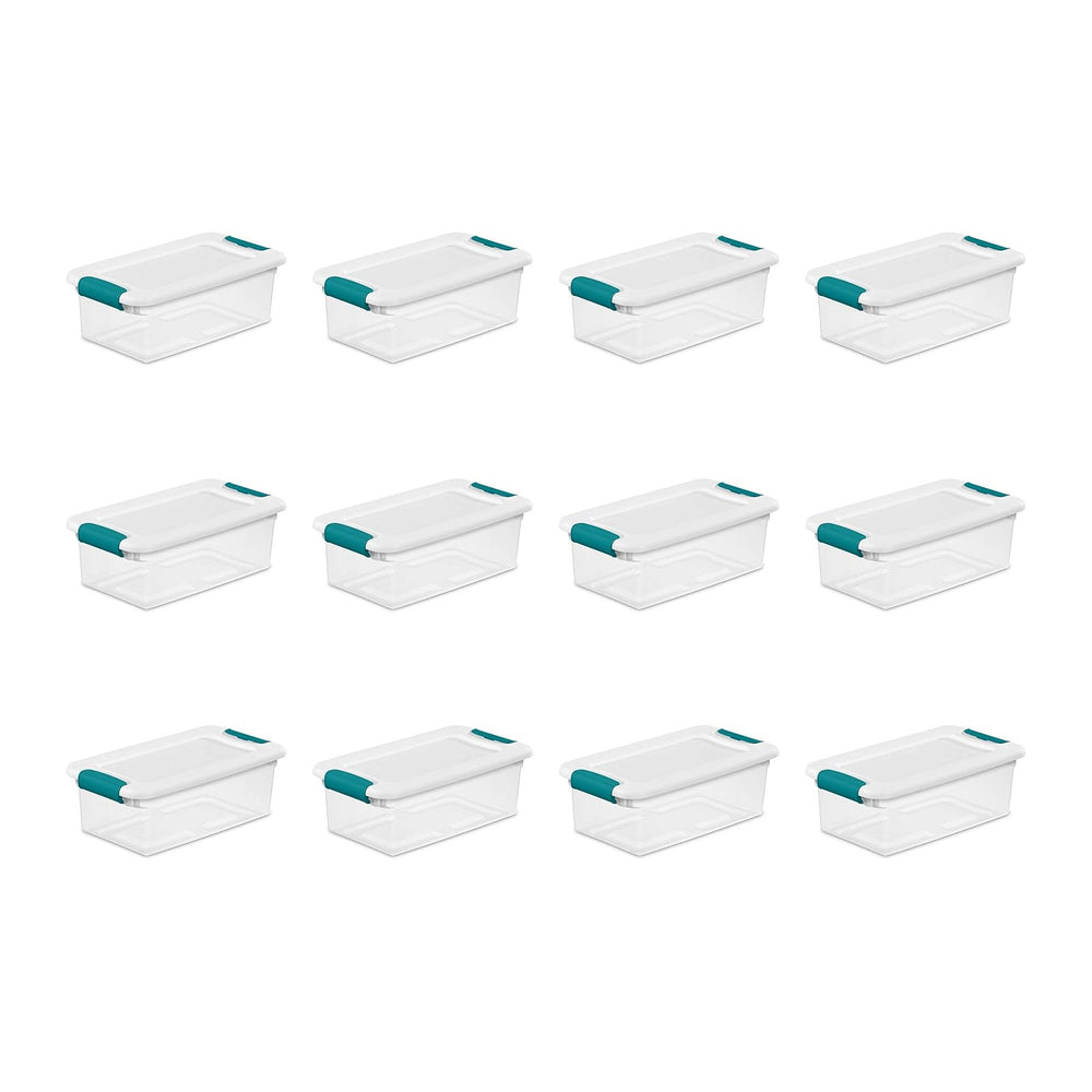 Sterilite 6 Quart Latching Box, Small Clear Plastic Storage, White, 12 Pack