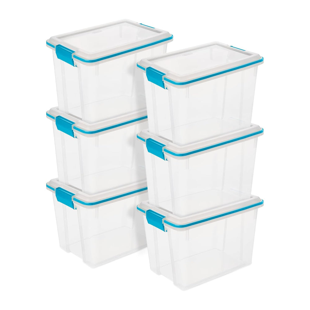 Sterilite Gasket Storage Box with Lids for Home & Office, 20 Quart, 6-Pack.