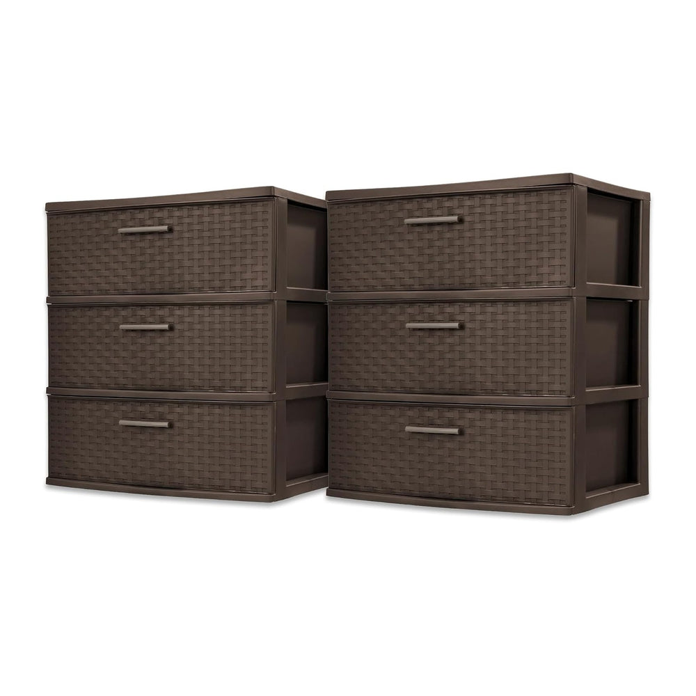 Sterilite Wide 3 Drawer Storage Organizer Tower, Weave - Espresso, 2 Pack
