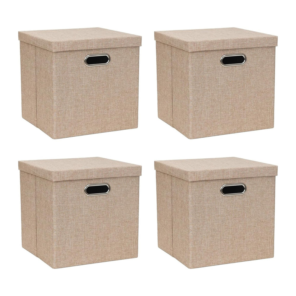 Storage Bins with Lids, Linen Fabric Boxes Organizer Containers with Lid Fold...