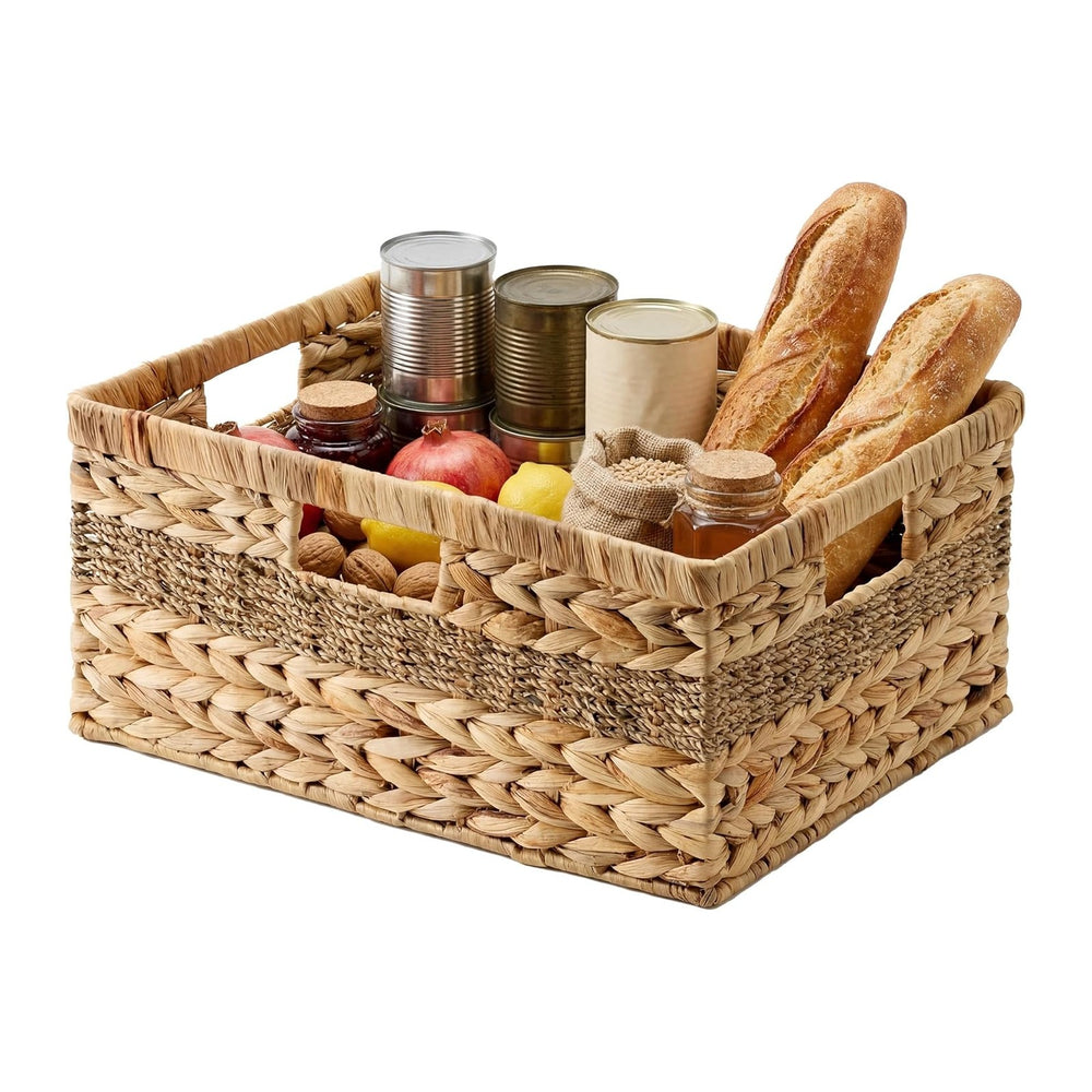 StorageWorks Jumbo Rectangular Wicker Basket, Water Hyacinth and Seagrass Sto...