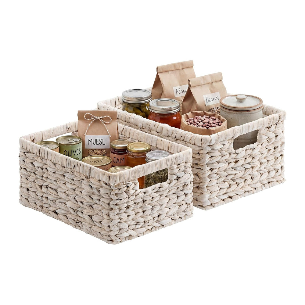 StorageWorks Large Wicker Baskets for Storage, White Wicker Baskets, 2-Pack