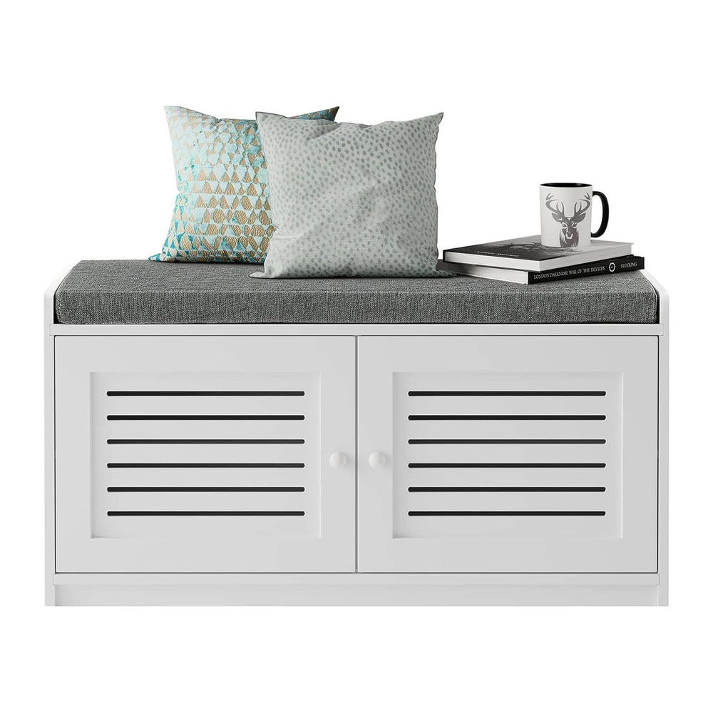 Sturdis - Shoe Storage Bench - Adjustable Shelves & Cushion Seat, White