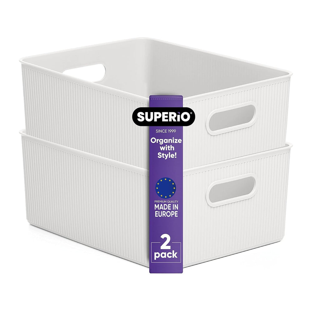 Superio Ribbed Collection - Decorative Plastic Basket Open Home Storage Bins ...