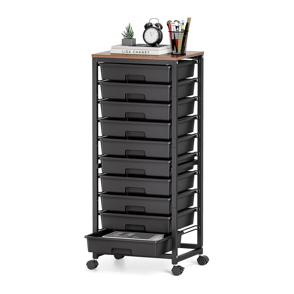 SYKIARIOL 10 Drawer Rolling Cart,Black