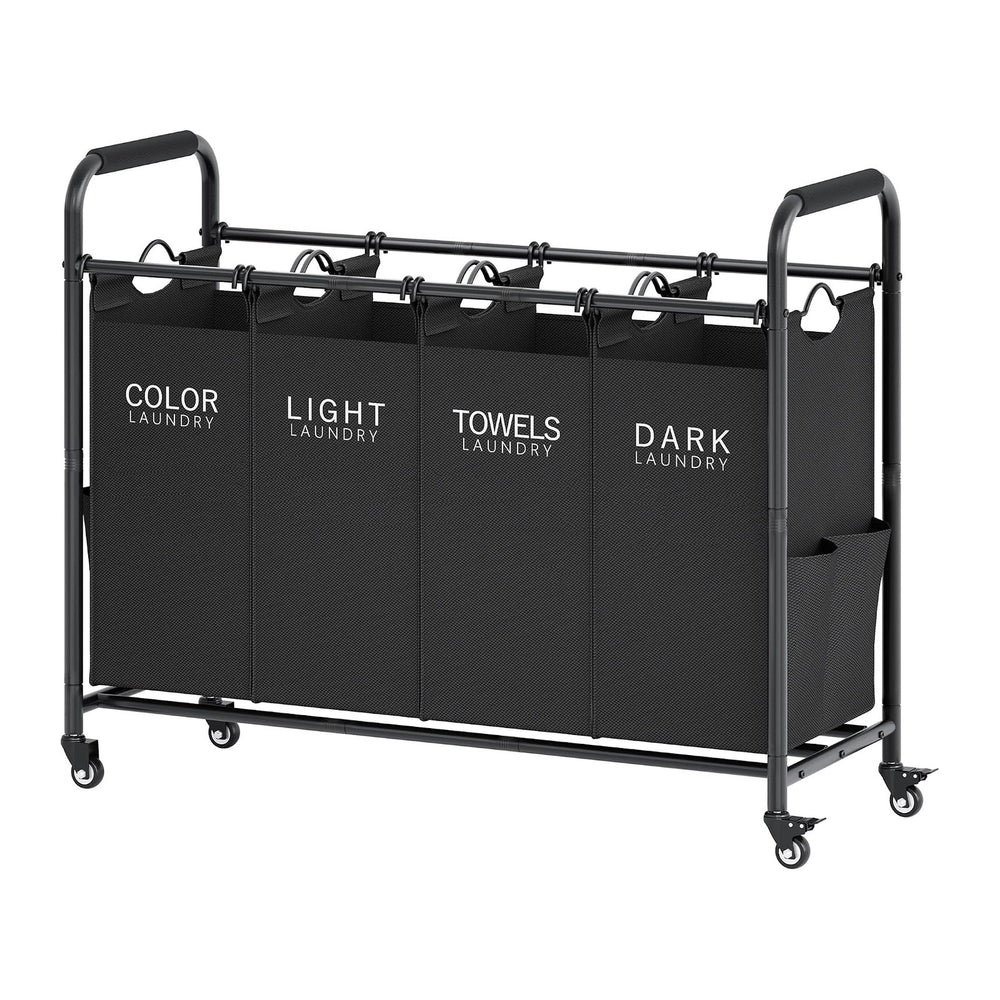 Tajsoon 4 Bag Laundry Sorter Cart, Laundry Sorter 4 Sections, Black