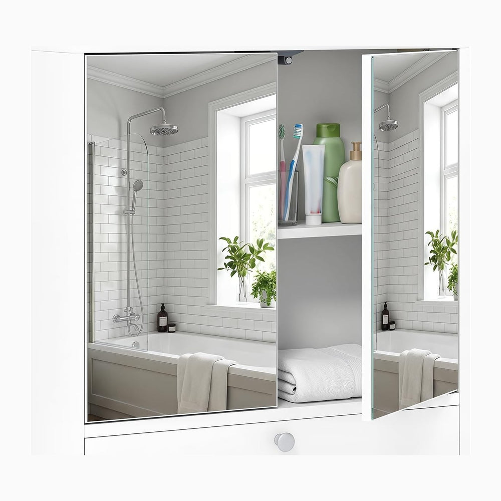 Tangkula Bathroom Wall Cabinet with Mirror, Modern Medicine Cabinet (White)