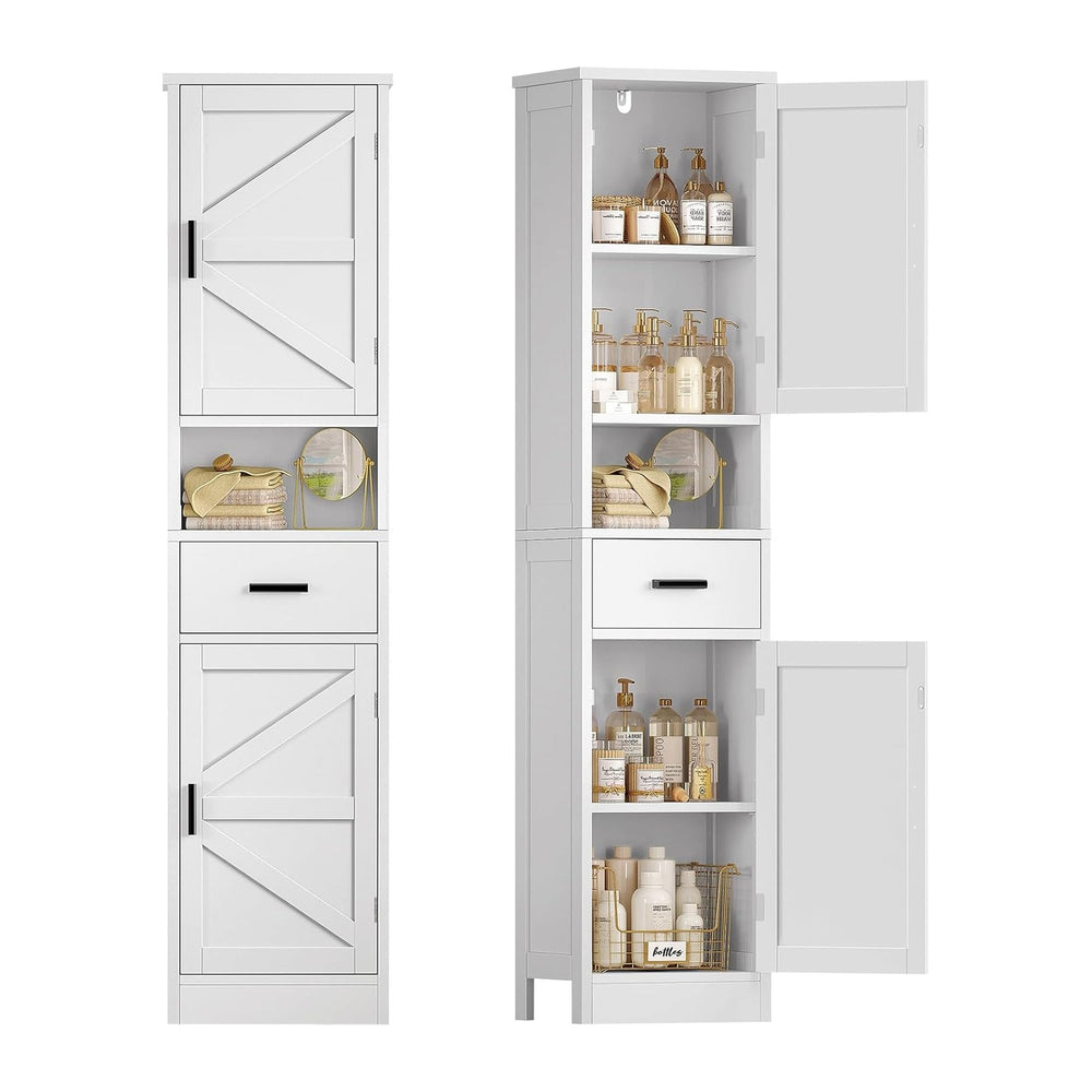 TEENFON 67" H Tall Bathroom Storage Cabinet with Barn Doors and Drawer