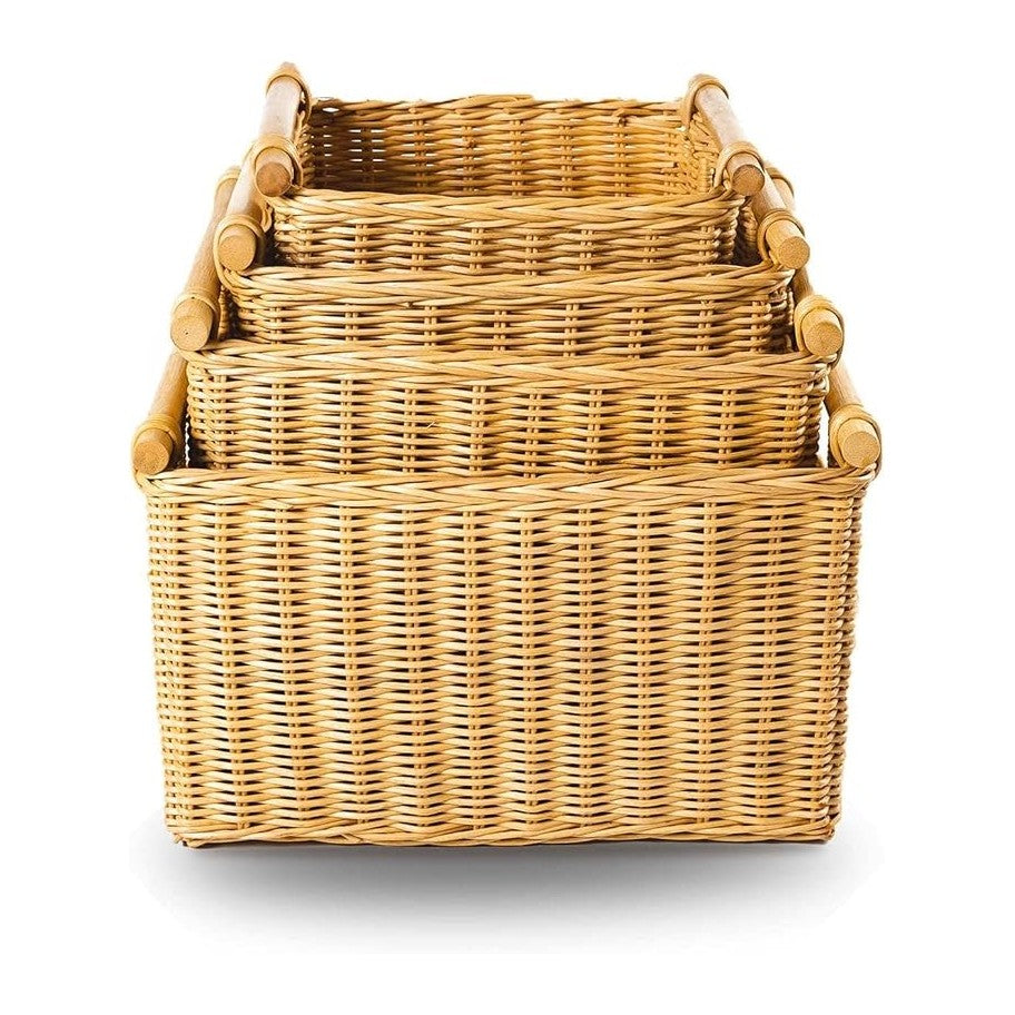 The Basket Lady Deep Pole Handle Wicker Storage Basket, 11.5 in L x 11.5 in W x