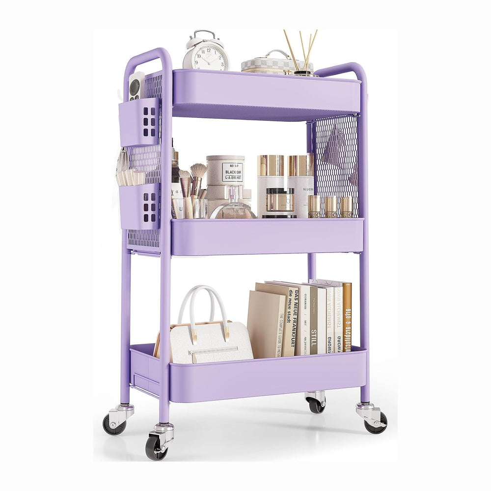 TOOLF 3 Tier Rolling Cart Storage Organizer, Metal Rolling Utility Cart
