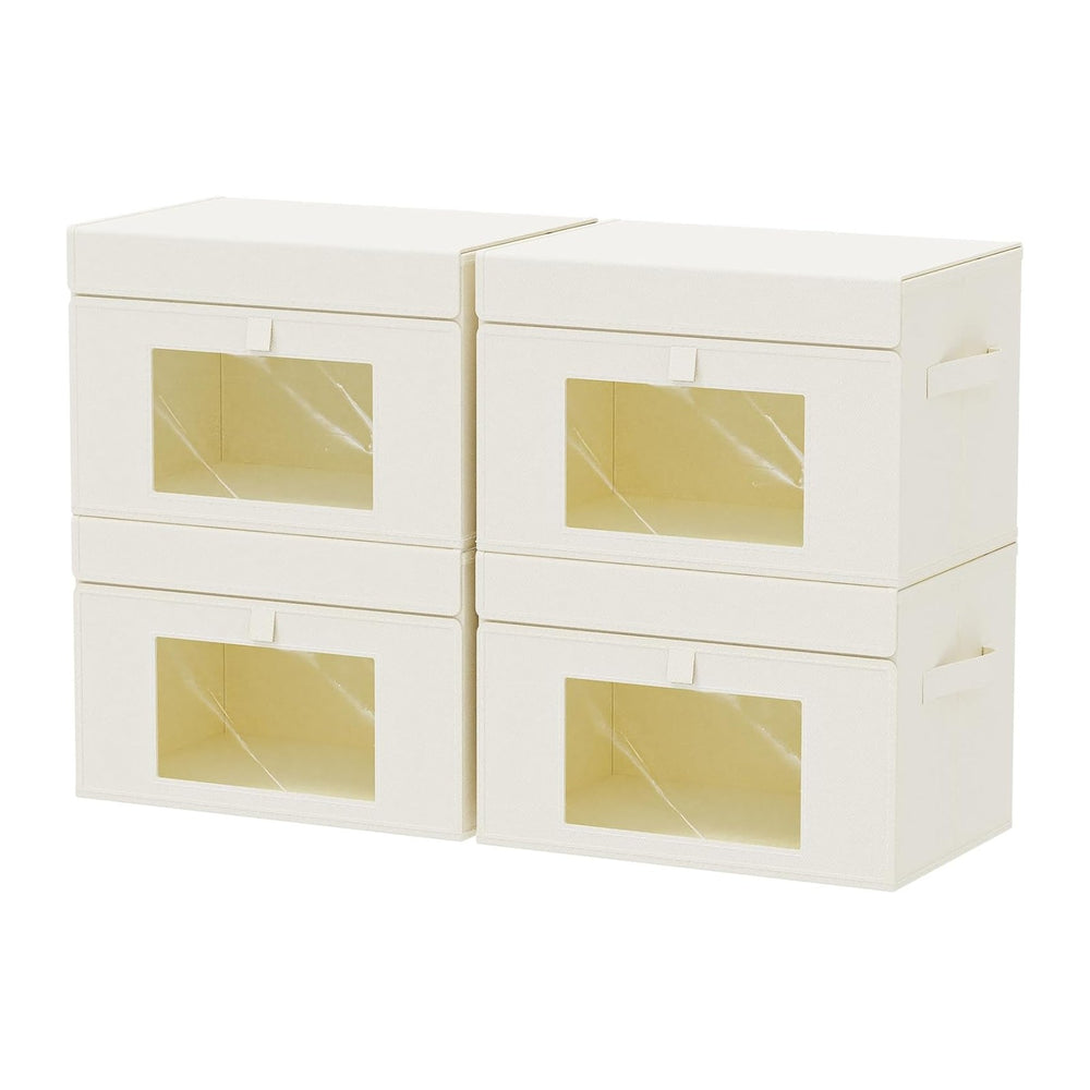 Transparent Window Storage Bins, 4 Pack, Beige, 15x9.8x9.8 In