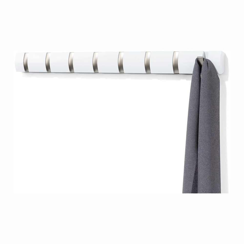 Umbra Flip Coat Rack, Wall Mount 8-Hook, Space Saving, White