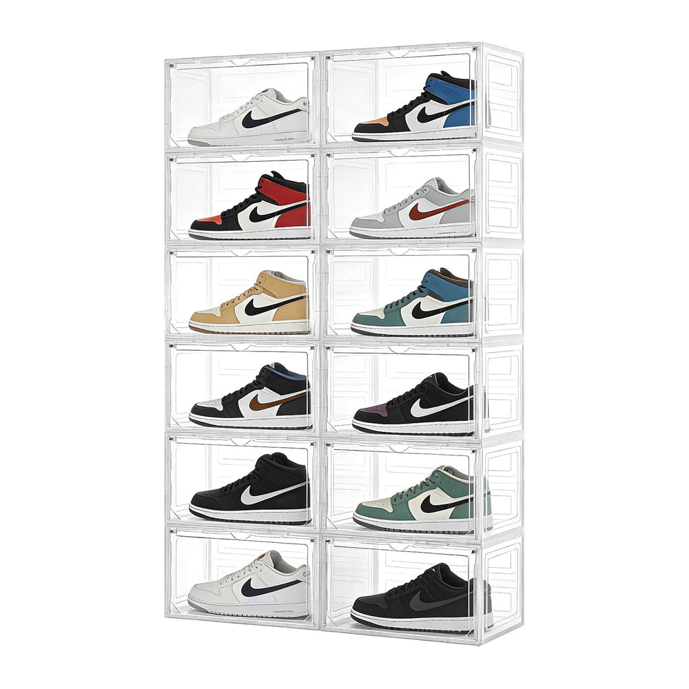 Upgraded X-Large Shoe Organizer, Stackable 12 Pack Plastic Shoe Box with Clea...