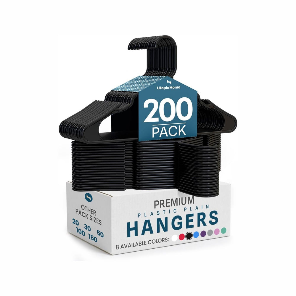 Utopia Home Plastic Hangers 200 Pack – Space Saving Clothes Hanger Black