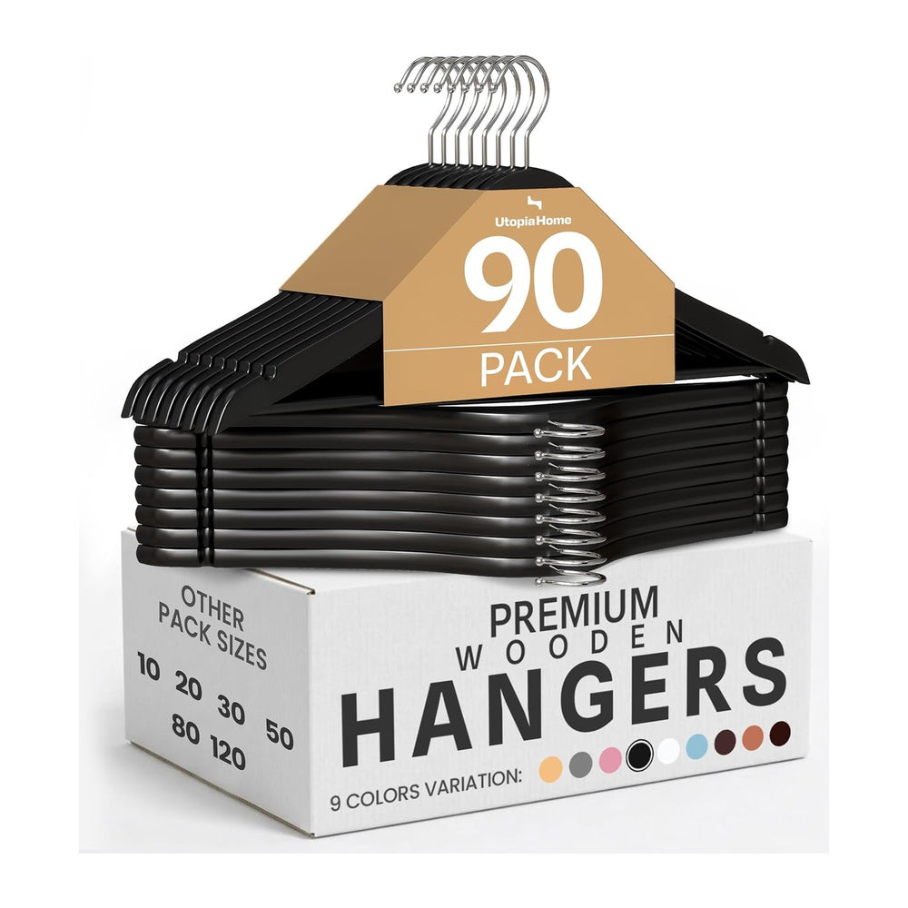 Utopia Home Wooden Hangers 90 Pack – Slim Suit Hangers Black