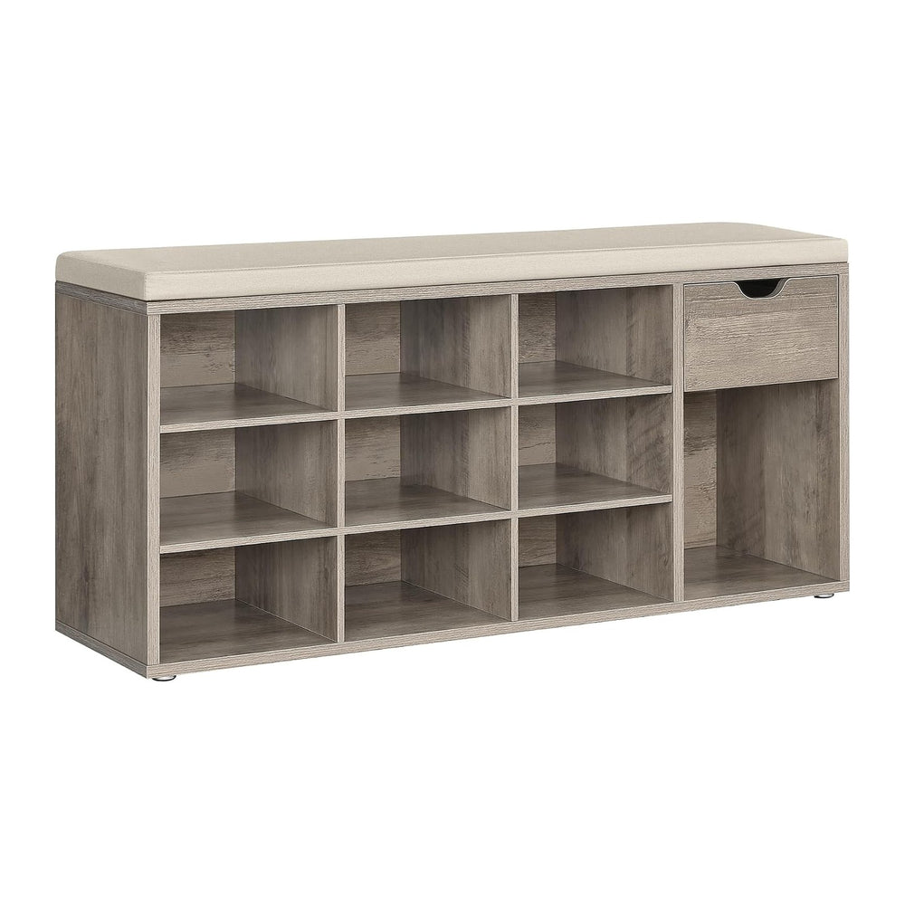 VASAGLE Shoe Bench with Cushion, Storage Bench, 10 Compartments