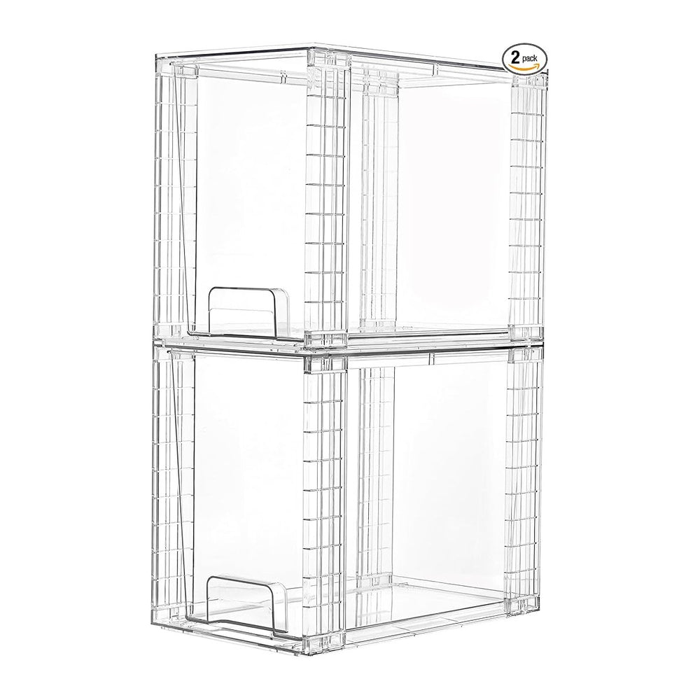 Vtopmart 2 Pack Clear Stackable Storage Drawers, 9.7" High Plastic Organ...