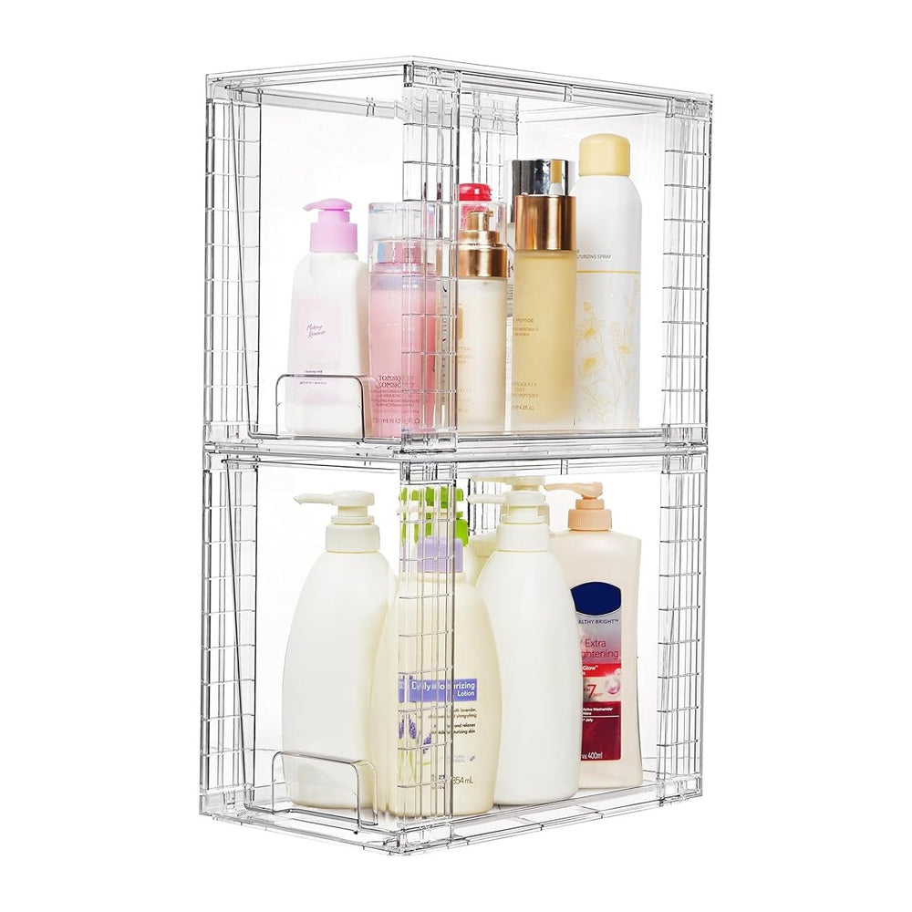 Vtopmart 2 Pack Clear Stackable Storage Drawers, 9.7" High Plastic Organ...