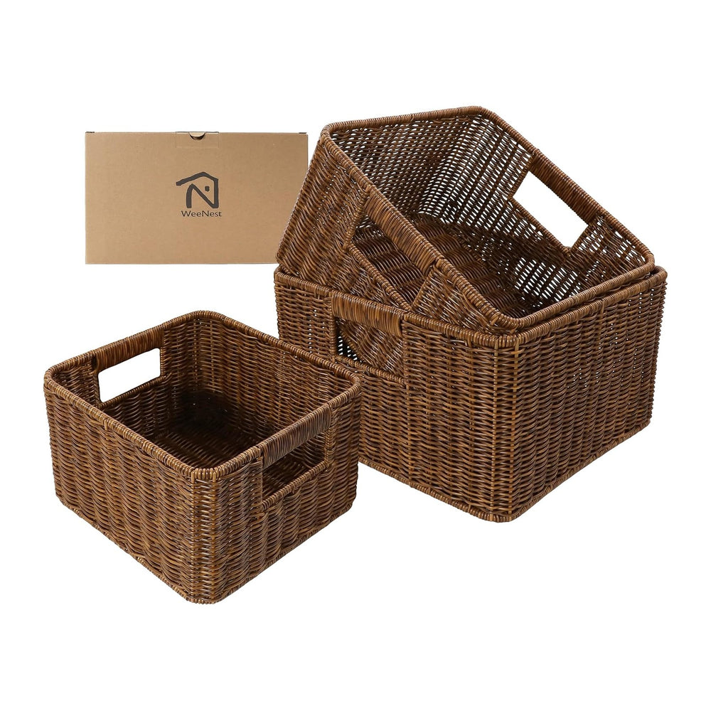 WeeNest Baskets with Handles, Wicker Storage, Shelf Boxes for Organizing, Dec...