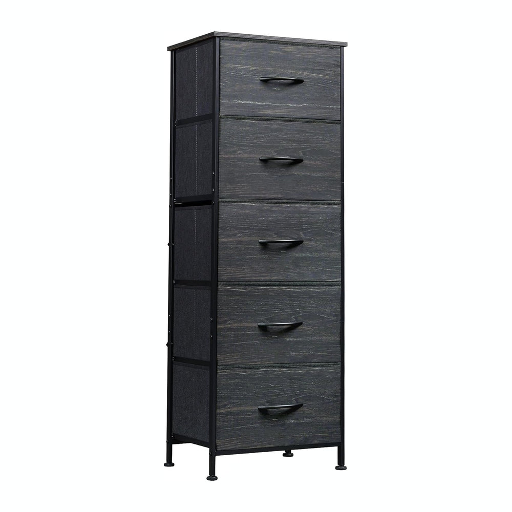 WLIVE 5 Drawer Dresser for Bedroom, Tall Chest of Drawers, Black Wood Grain