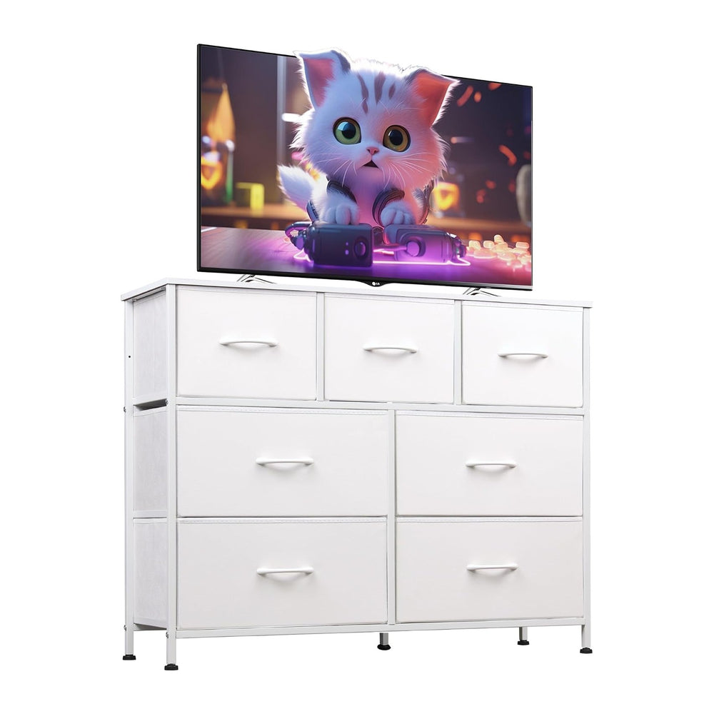 WLIVE Dresser for Bedroom, 7 Drawers, TV Stand, White