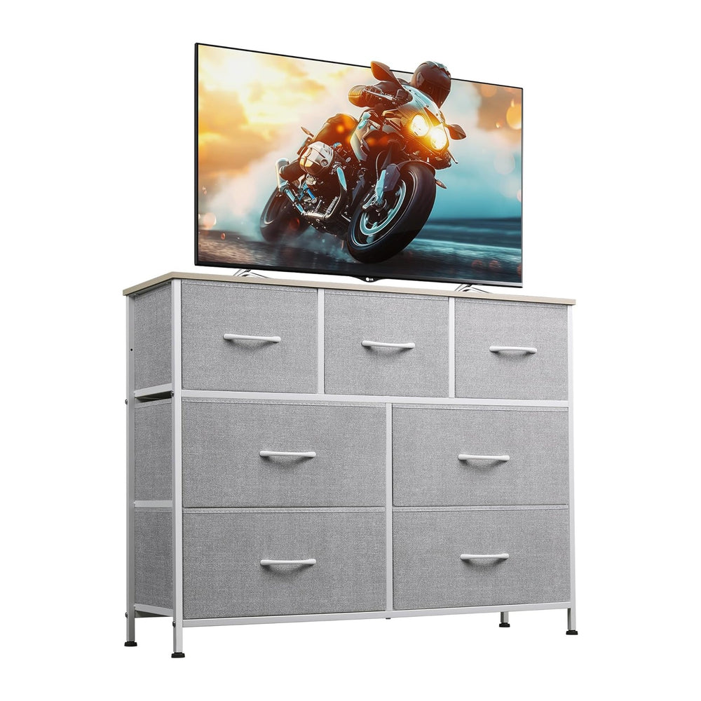 WLIVE Dresser for Bedroom, 7 Drawers, TV Stand, Light Grey