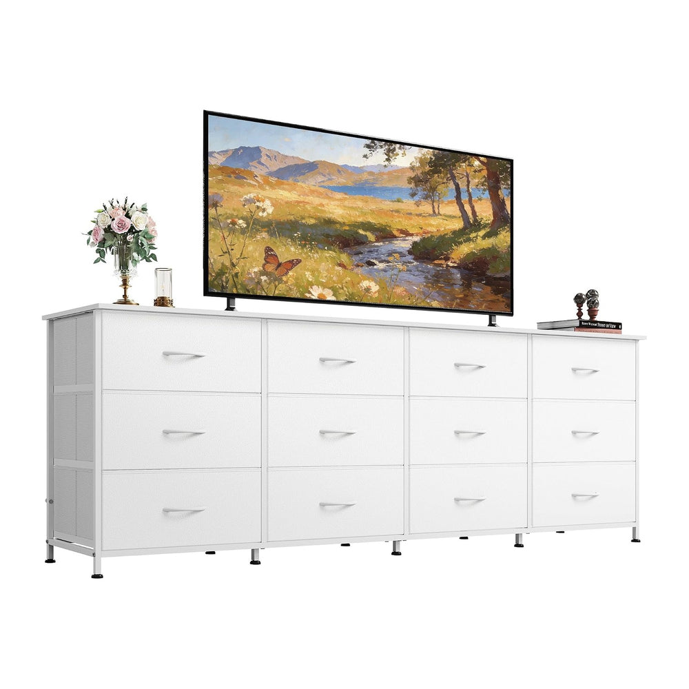 WLIVE Long Dresser TV Stand for 85 Inch TV, 12 Drawer Dresser, White