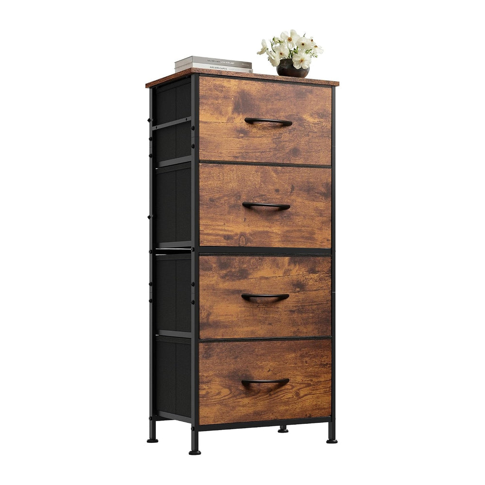 WLIVE Small Dresser Nightstand for Bedroom, 4 Drawers, Rustic Brown